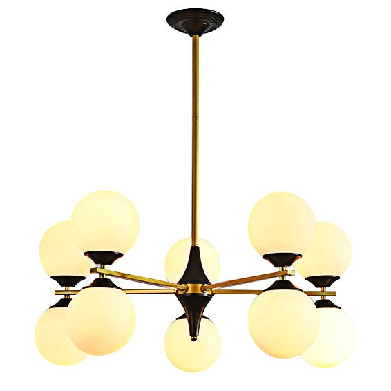 10-Light Mid-Century Chandeliers in Brushed Brass with Opal Glass