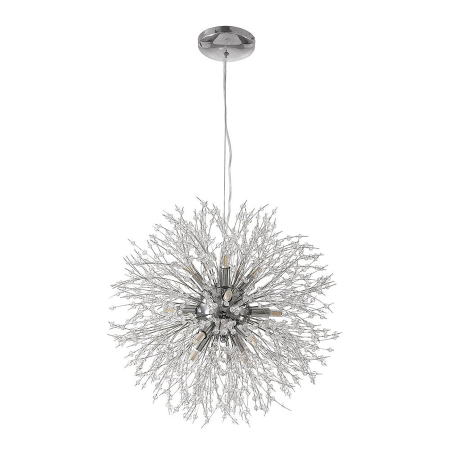 Make a statement with this 12-Light Firework Crystal Chandelier! Its starburst design and dazzling crystals create a stunning effect that will transform any room. Modern and elegant, this 21.7-inch wide chandelier will provide warm and inviting lighting for years to come. Illuminate your home with this beautiful chandelier!