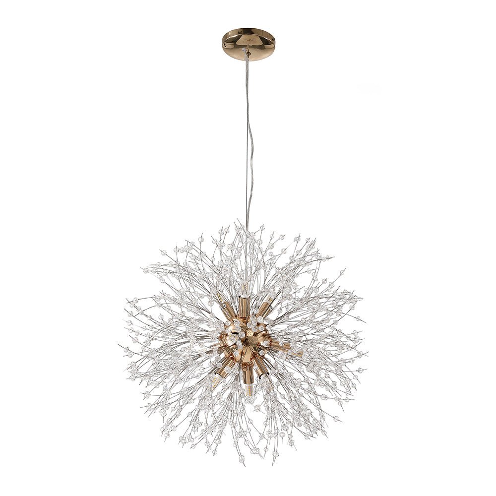 Make a statement with this 12-Light Firework Crystal Chandelier! Its starburst design and dazzling crystals create a stunning effect that will transform any room. Modern and elegant, this 21.7-inch wide chandelier will provide warm and inviting lighting for years to come. Illuminate your home with this beautiful chandelier!