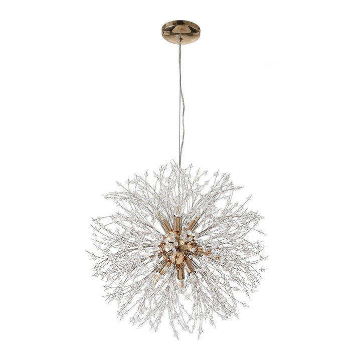 Make a statement with this 12-Light Firework Crystal Chandelier! Its starburst design and dazzling crystals create a stunning effect that will transform any room. Modern and elegant, this 21.7-inch wide chandelier will provide warm and inviting lighting for years to come. Illuminate your home with this beautiful chandelier!