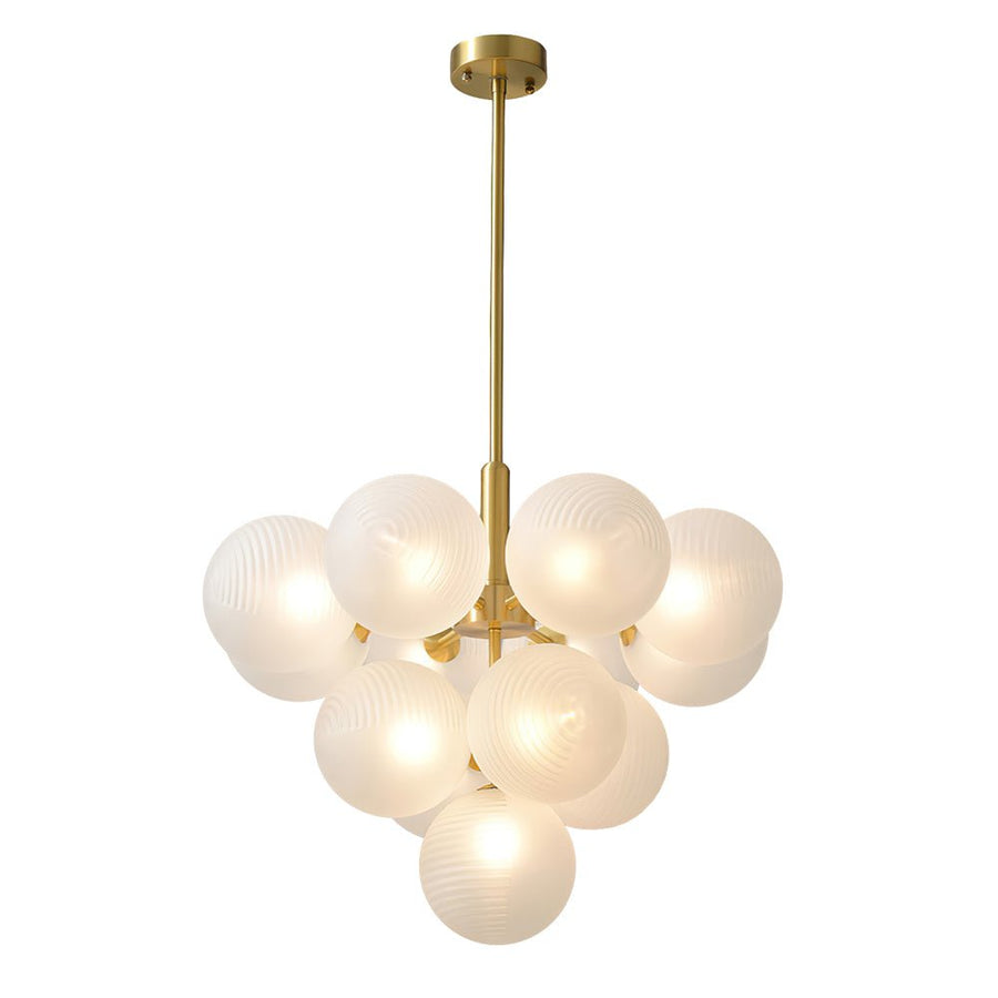 Bring your living space to life with this 13-Light Large Antique Brass Tiered Chandelier with Opal Ribbed Glass - a luxurious masterpiece of mid-century modern design that will draw your guests in with its opal ribbed glass and warm glow. With adjustable extension rods, this chandelier can be hung either as a classic chandelier or semi-flush mount - perfect for any living room, dining room or foyer. Experience the timeless elegance of this exquisite chandelier!