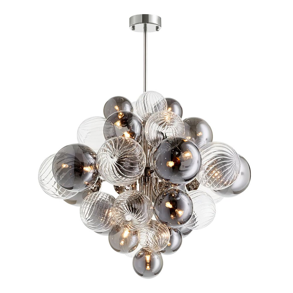 Let your living space shine with elegance and modernity with this 18-Light Chrome Bubble Sputnik Chandelier. Featuring a stunning light capable of being dimmed, this chandelier features a mix of clear and smoke glass globes to provide the perfect touch to any decor. Transform any room from the living room to foyer with a beautiful centerpiece.