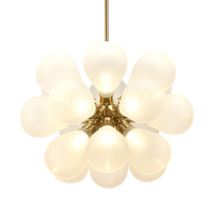 Illuminate your space with this stunning 18-Light Sputnik Bubble Chandelier Pendant in Brass with Frosted Glass. Adorned with mid-century modern styling, this hanging light features 18 frosted milky glass shades and an antique brass finish, that combines to create a beautiful glass sputnik design. It provides a warm and cozy light, perfect for a living room, dining room, or entryway. It is also safe to use in your bathroom! Get luminous style now!