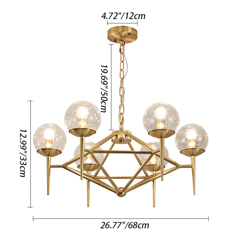 6-Light Chandelier Brushed Brass Finish with Globe Glass Shade, Modern Chandelier for Kitchen Island Dining Room Living Room