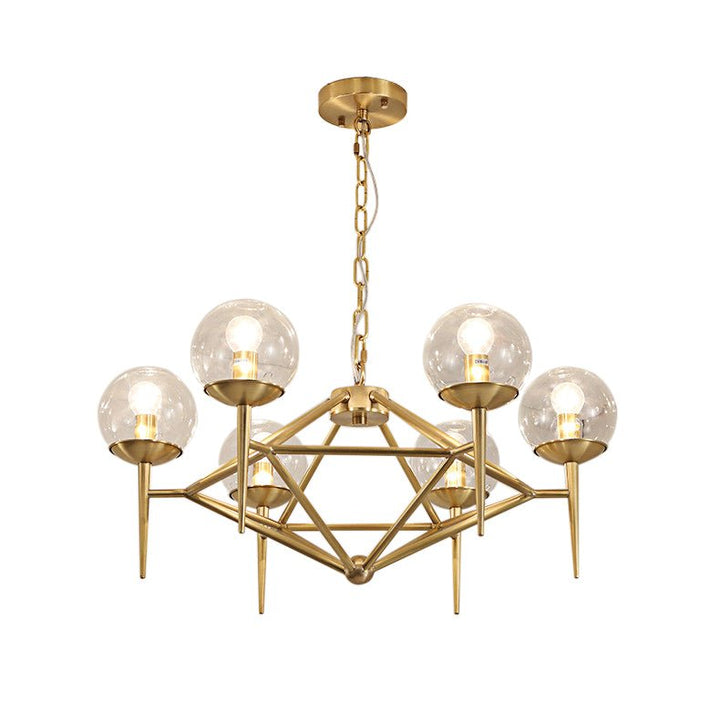 6-Light Chandelier Brushed Brass Finish with Globe Glass Shade, Modern Chandelier for Kitchen Island Dining Room Living Room