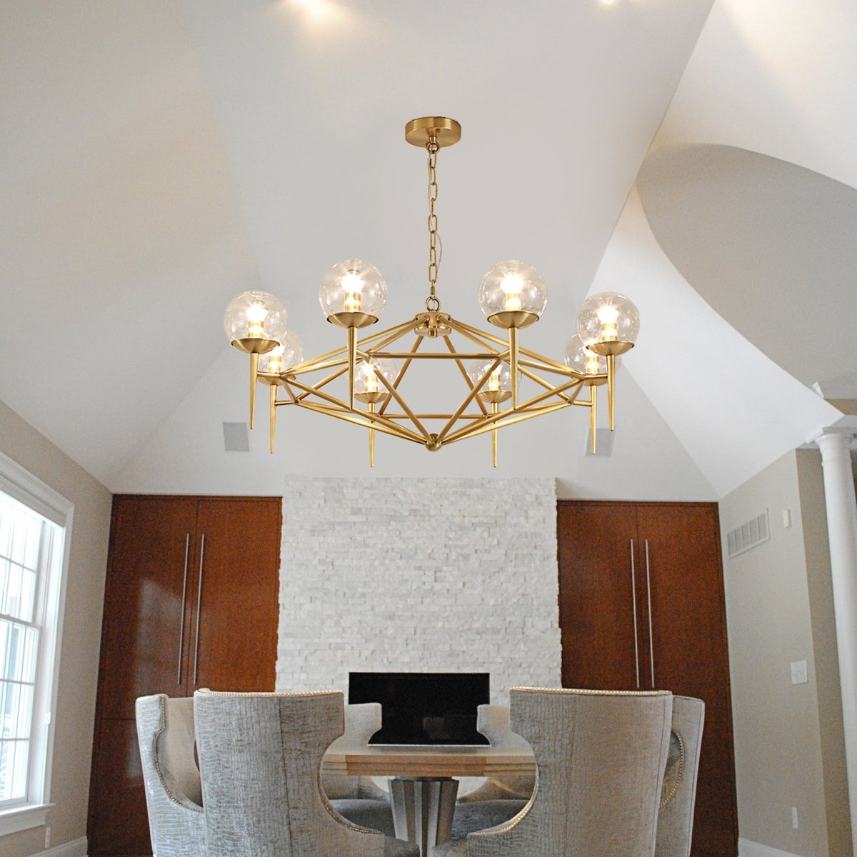8-Light Bubble Modern Chandelier Brushed Brass Finish with Globe Glass ...