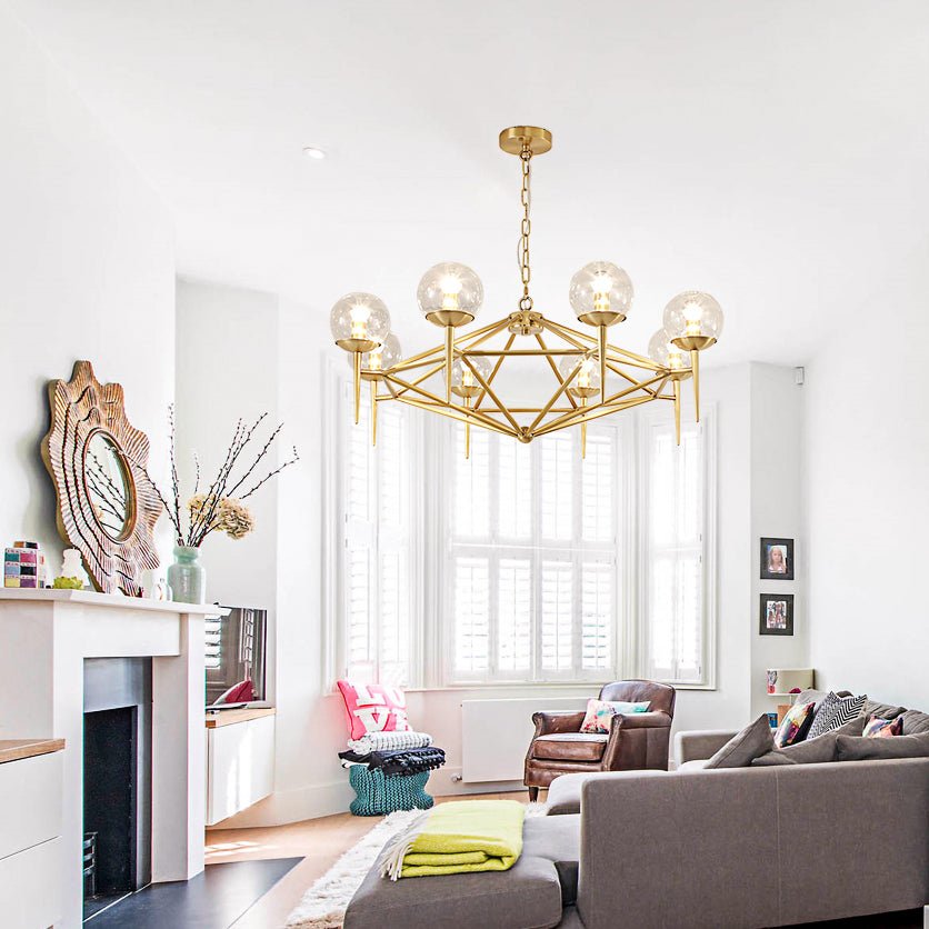 8-Light Bubble Modern Chandelier Brushed Brass Finish with Globe Glass ...