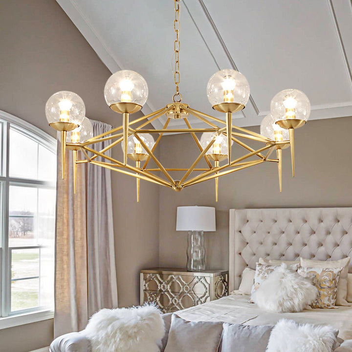 8-Light Bubble Modern Chandelier Brushed Brass Finish with Globe Glass Shade for Kitchen Island Dining Room Living Room