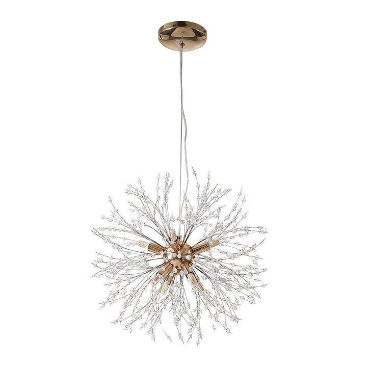 Add a modern sparkle to your home with our 8-Light Firework Crystal Chandelier! Styled with an intricately designed starburst chandelier and dandelion chandelier, this chandelier provides a stunning effect of lights and shadows. Comes with dimmable LEDs, the chandelier will add a unique and gorgeous atmosphere to all your living spaces.