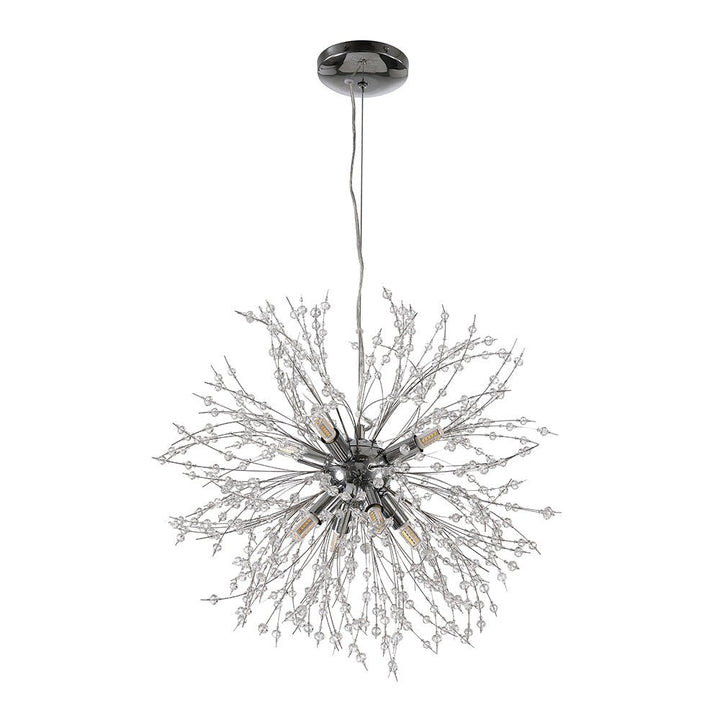 Add a modern sparkle to your home with our 8-Light Firework Crystal Chandelier! Styled with an intricately designed starburst chandelier and dandelion chandelier, this chandelier provides a stunning effect of lights and shadows. Comes with dimmable LEDs, the chandelier will add a unique and gorgeous atmosphere to all your living spaces.