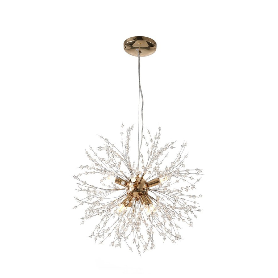 Add a modern sparkle to your home with our 8-Light Firework Crystal Chandelier! Styled with an intricately designed starburst chandelier and dandelion chandelier, this chandelier provides a stunning effect of lights and shadows. Comes with dimmable LEDs, the chandelier will add a unique and gorgeous atmosphere to all your living spaces.