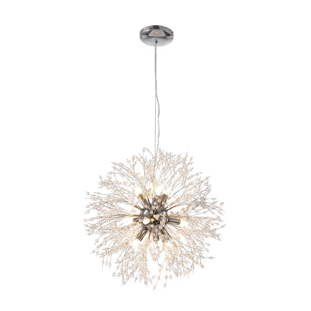 Light up any room with this spectacular 9-light firework crystal chandelier! Its starburst design creates a stunning effect, perfect for adding a modern touch to both homes and businesses. The dimmable LED chandelier ensures your space is illuminated with a dreamy atmosphere – making it truly unforgettable!