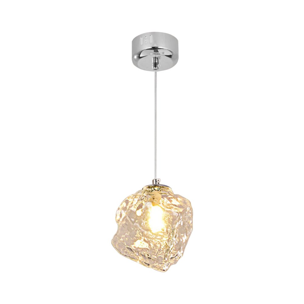 1-Light Ice Glass Pendant Light in Chrome