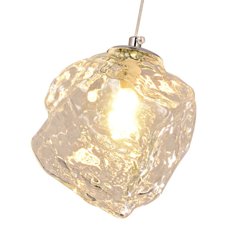 1-Light Ice Glass Pendant Light in Chrome