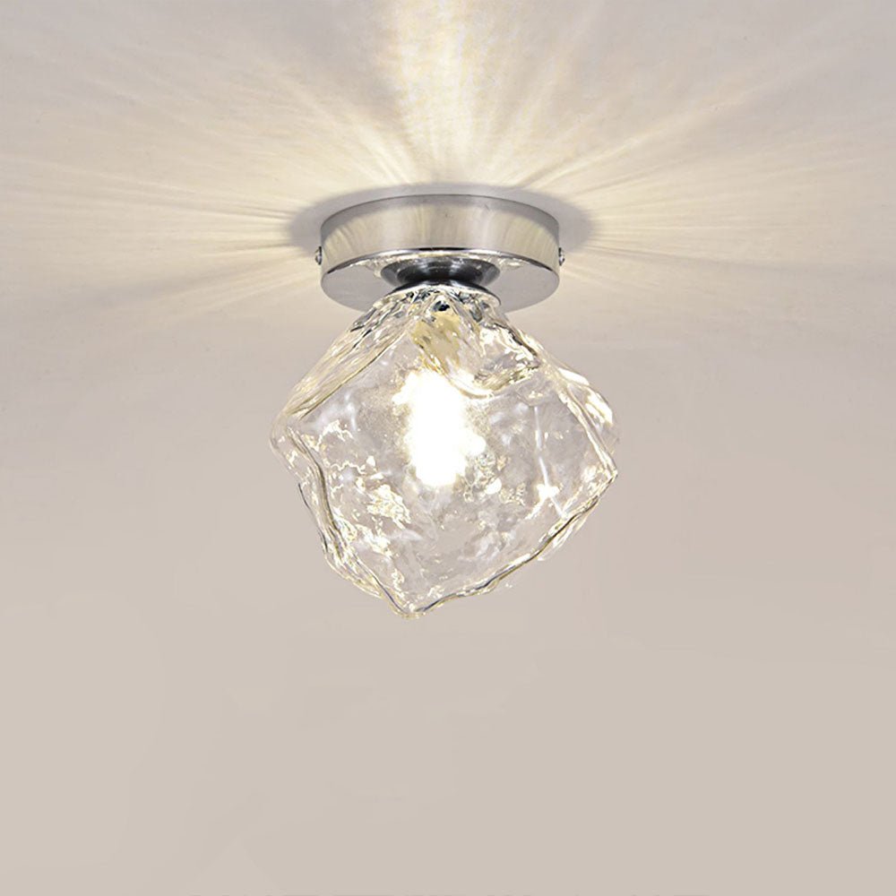 1-Light Ice Glass Semi Flush Mount Ceiling Light in Chrome