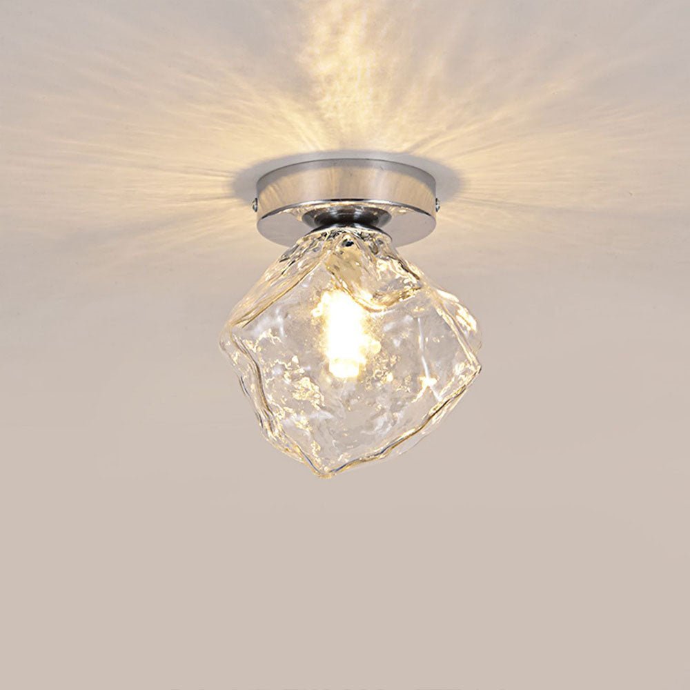 1-Light Ice Glass Semi Flush Mount Ceiling Light in Chrome