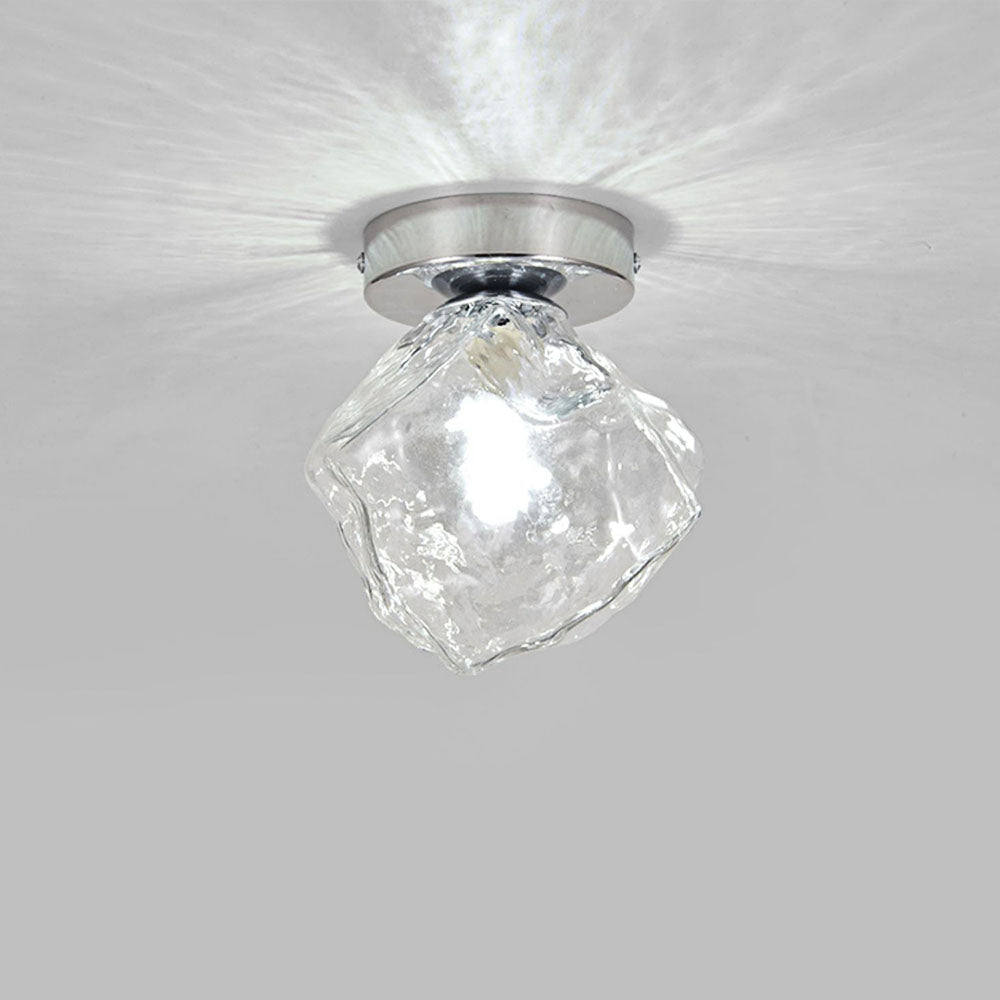 1-Light Ice Glass Semi Flush Mount Ceiling Light in Chrome