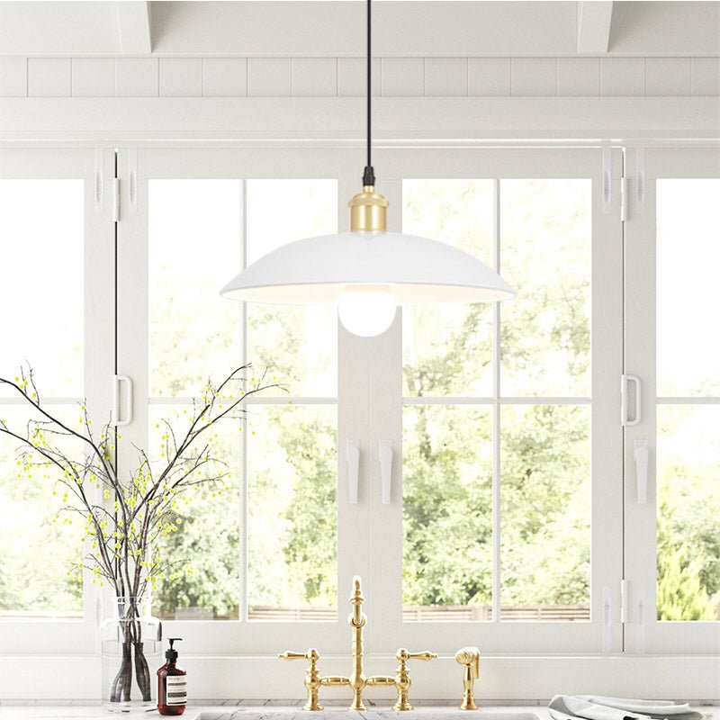 Enjoy modern industrial style with the 1-Light Modern Industrial Barn Pendant Light Saucer Shade. This contemporary and cool-looking light is perfect for creating an urban loft vibe in any kitchen, dining room, or bar. With three available colors, you can find the perfect fit for your home or business. Live it up in style with the 1-Light Modern Industrial Barn Pendant Light Saucer Shade.