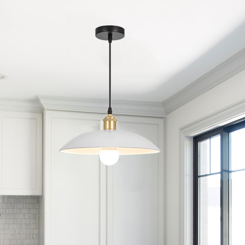 Enjoy modern industrial style with the 1-Light Modern Industrial Barn Pendant Light Saucer Shade. This contemporary and cool-looking light is perfect for creating an urban loft vibe in any kitchen, dining room, or bar. With three available colors, you can find the perfect fit for your home or business. Live it up in style with the 1-Light Modern Industrial Barn Pendant Light Saucer Shade.