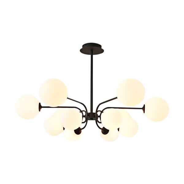 12-Light Black Sputnik Chandelier with Milk Glass Globe