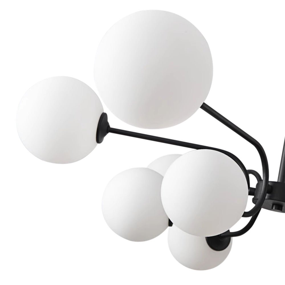 12-Light Black Sputnik Chandelier with Milk Glass Globe