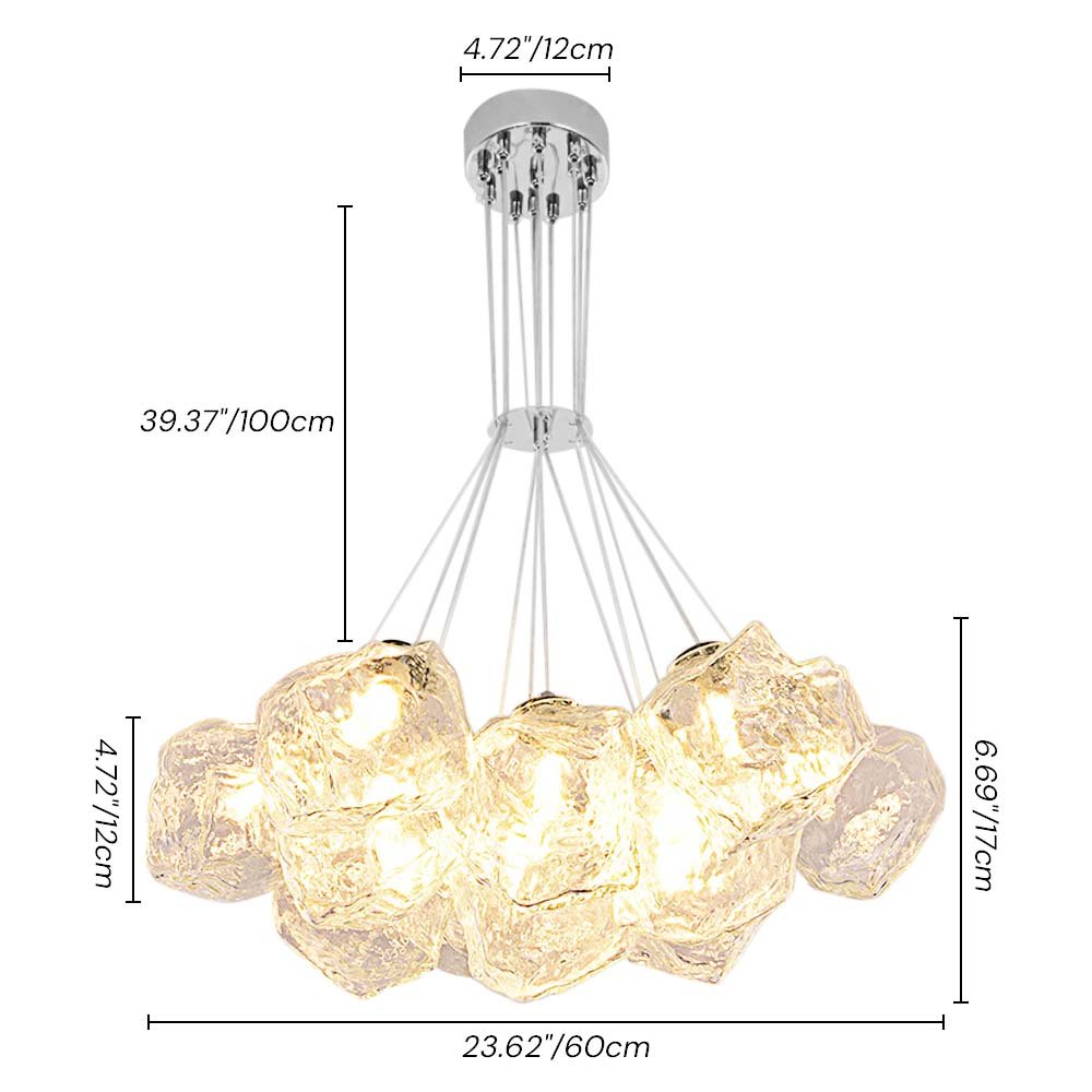 13-Light Cluster Ice Glass Pendant Light in Chrome