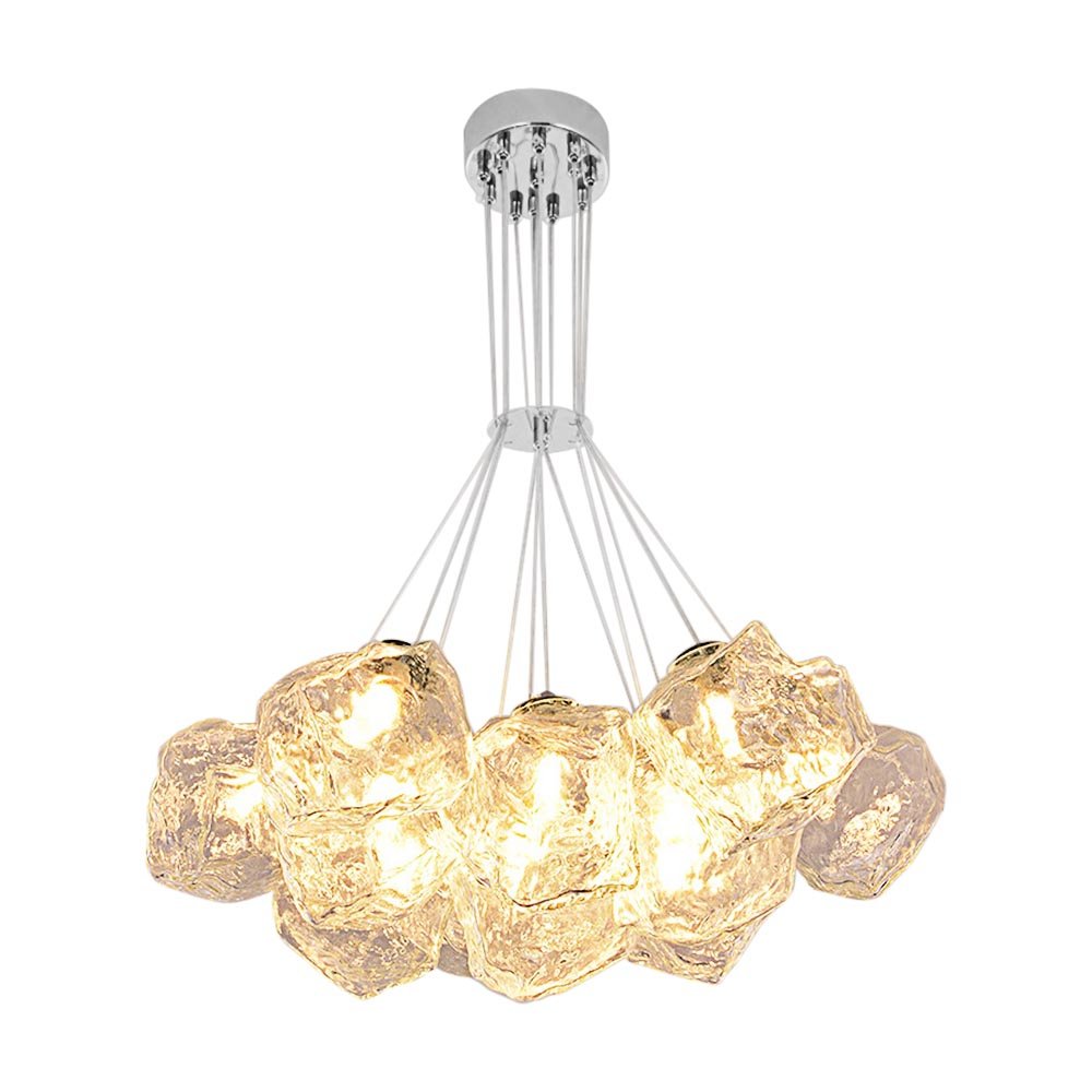 13-Light Cluster Ice Glass Pendant Light in Chrome