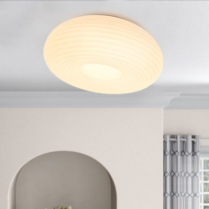 24W LED Ribbed Round Flush Mount Ceiling Light with 3 Color Temperatures in One Ceiling Lamp