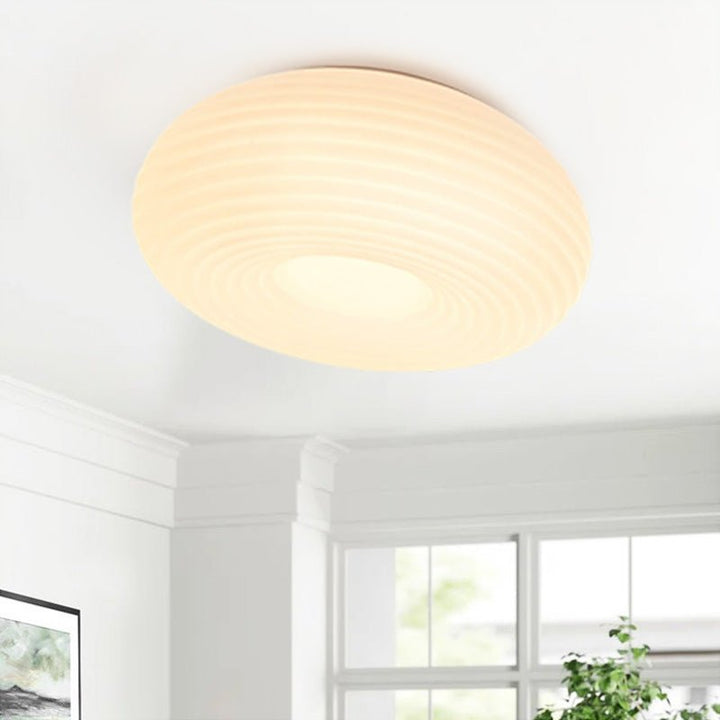 24W LED Ribbed Round Flush Mount Ceiling Light with 3 Color Temperatures in One Ceiling Lamp