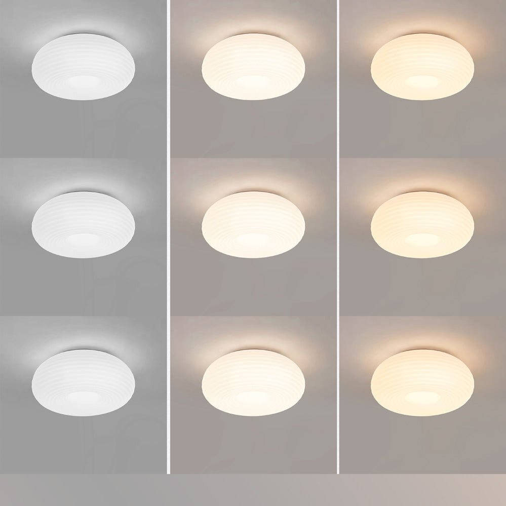 24W LED Ribbed Round Flush Mount Ceiling Light with 3 Color Temperatures in One Ceiling Lamp