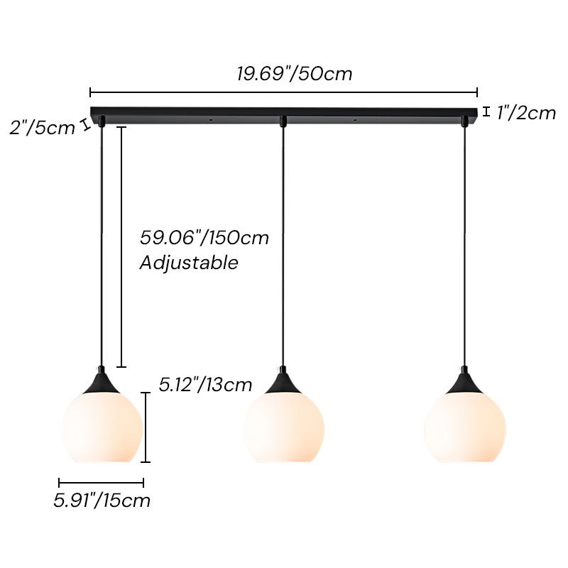 Make a stylish statement in your kitchen with the 3-Light Linear Pendant with Opal Globe Glass Shade. Featuring a sleek black metal frame with three elegant milky glass globes, this modern-looking linear pendant light will provide beautiful illumination above kitchen islands or counters. Create a shining, inviting atmosphere that will leave your guests in awe!