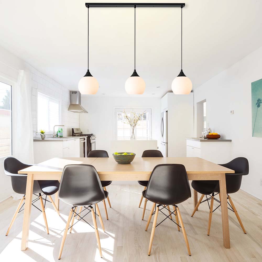 3-Light Linear Pendant with Opal Globe Glass Shade