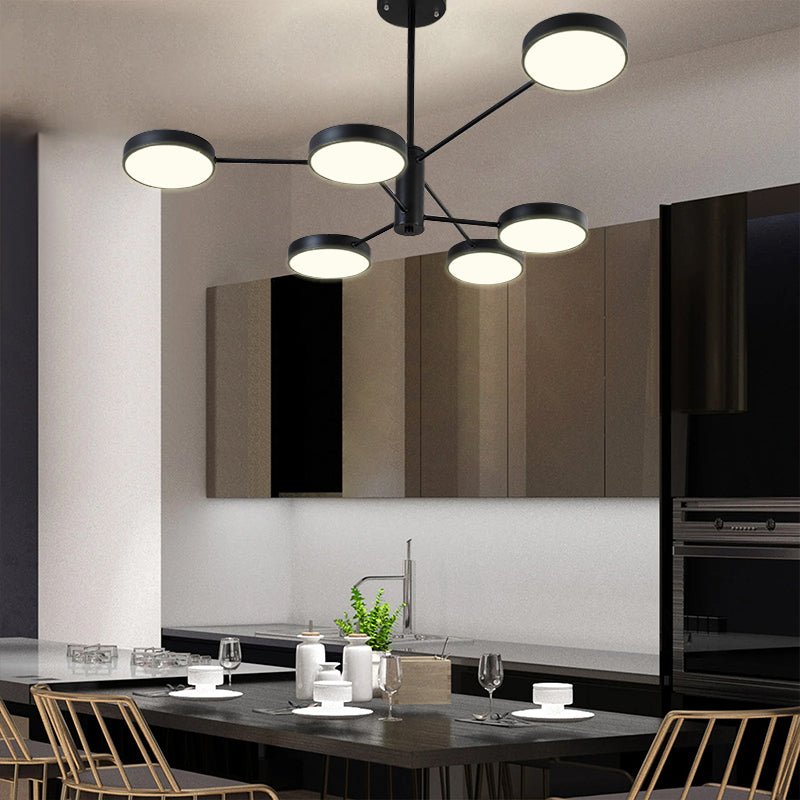 Create your own modern atmosphere with this eye-catching 6-Light LED Sputnik Chandelier. With 6 round heads extended from two layered arms and an adjustable downrod, it can easily bring extra style and energy efficiency to any room. Its sleek black metal frame and unique sputnik design make it perfect for your dining room or kitchen island. Illuminate your life with this dynamic