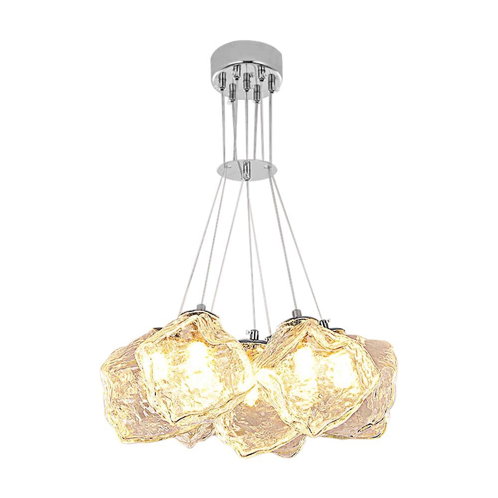 7-Light Cluster Ice Glass Pendant Light in Chrome