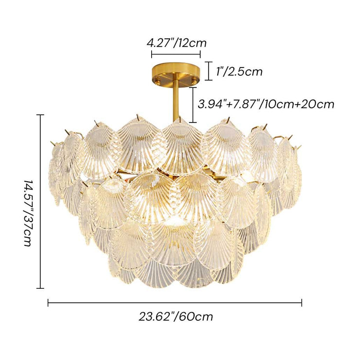 9-Light Brass Crystal Shell Glass Chandelier