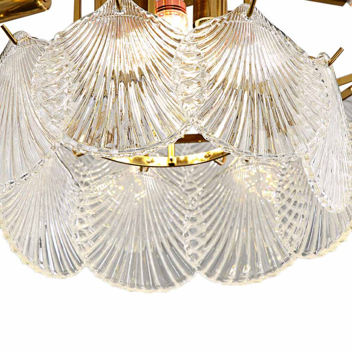 9-Light Brass Crystal Shell Glass Chandelier