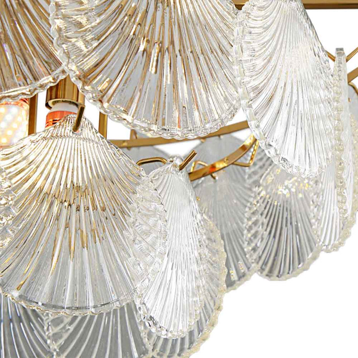 9-Light Brass Crystal Shell Glass Chandelier