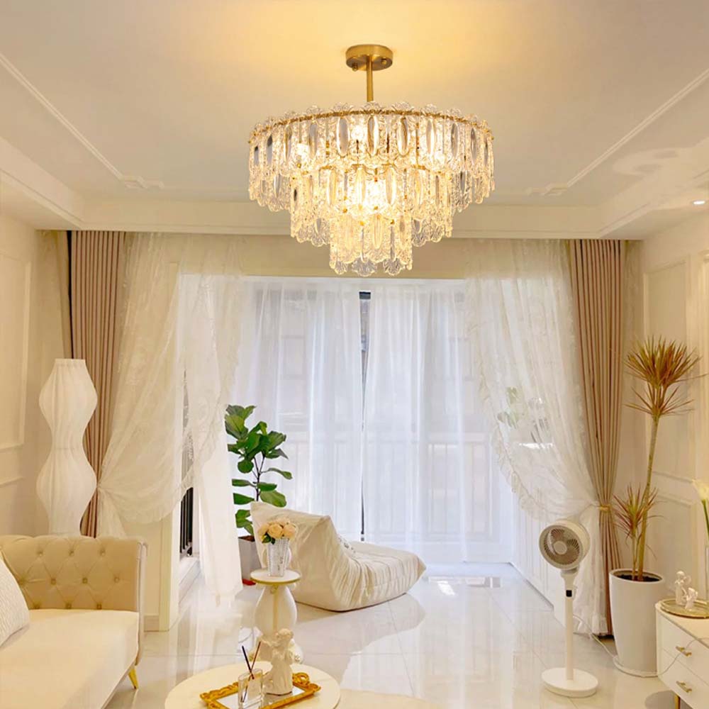 Contemporary 3-Ring LED Chandelier in Brush Gold, LED Flush Mount