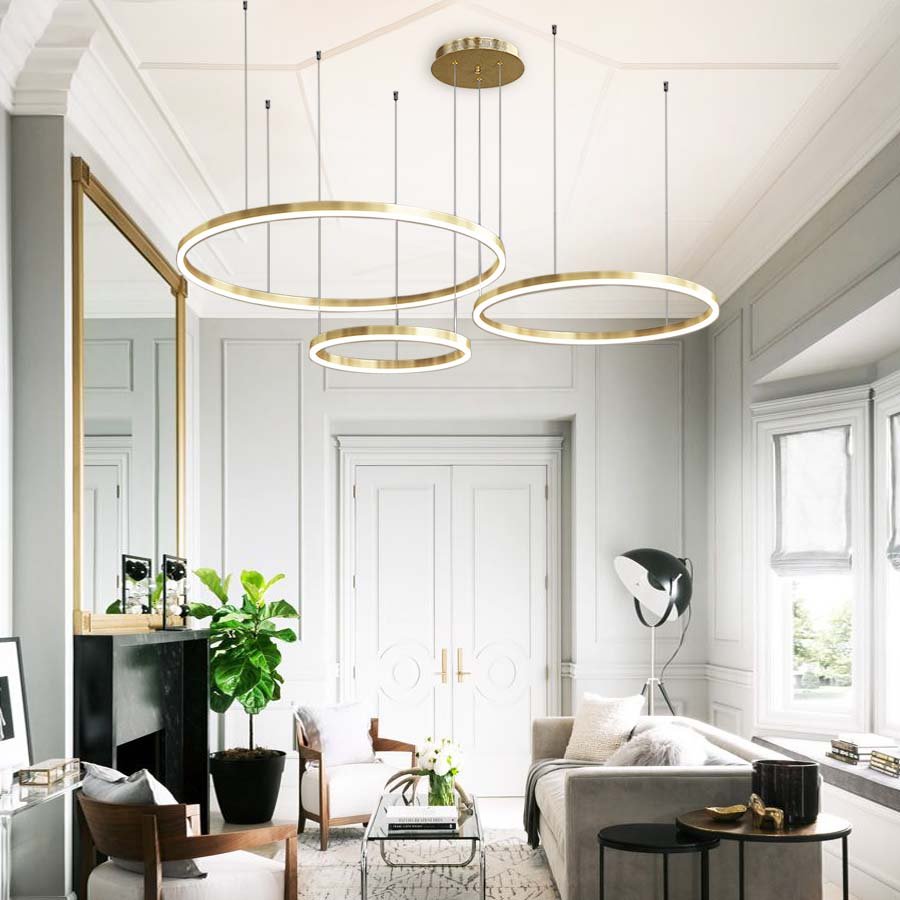 Contemporary 3-Ring 60W LED Chandelier in Brush Gold