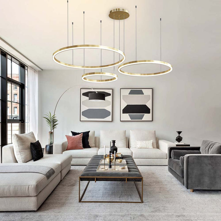 Contemporary 3-Ring 60W LED Chandelier in Brush Gold