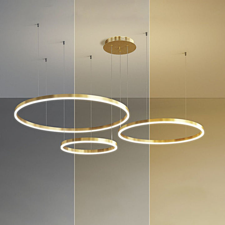 Contemporary 3-Ring 60W LED Chandelier in Brush Gold