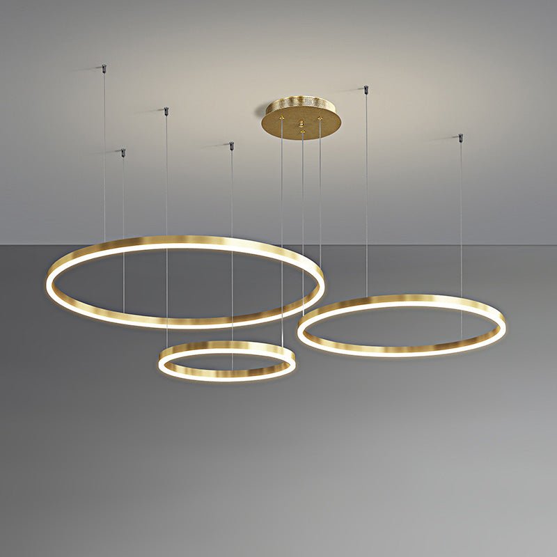 Contemporary 3-Ring 60W LED Chandelier in Brush Gold