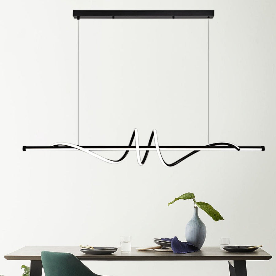 Make any space feel both modern and sophisticated with this Contemporary Dimmable Swirl Linear LED Chandelier Hanging Pendant! With its sleek linear design, integrated LED, and dimmable features with remote control, you can customize the color temperature from 3000K to 6000K, and brightness dimming from 10% to 100%, perfect for creating the perfect mood for your dining table or kitchen island. Transform your space with this stunning chandelier today!