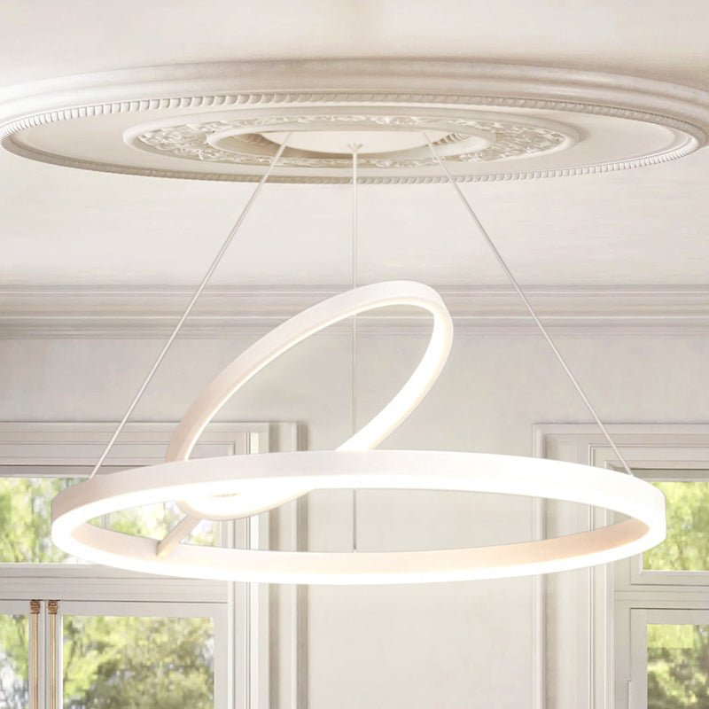 Minimalist White LED Ring Chandelier 65 Wattage with 3 Color Temperature Options