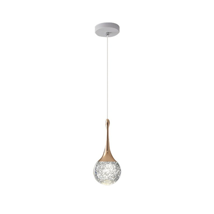 Single Light Crystal Glass Sphere LED Pendant Light in Polished Copper Finish