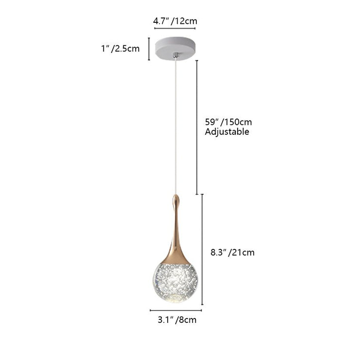 Single Light Crystal Glass Sphere LED Pendant Light in Polished Copper Finish