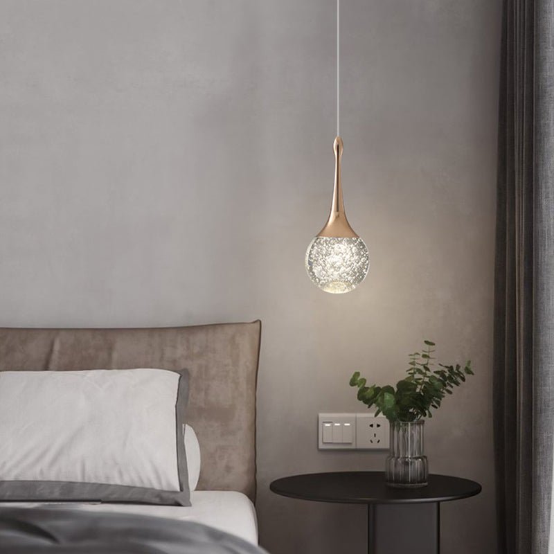 Single Light Crystal Glass Sphere LED Pendant Light in Polished Copper Finish