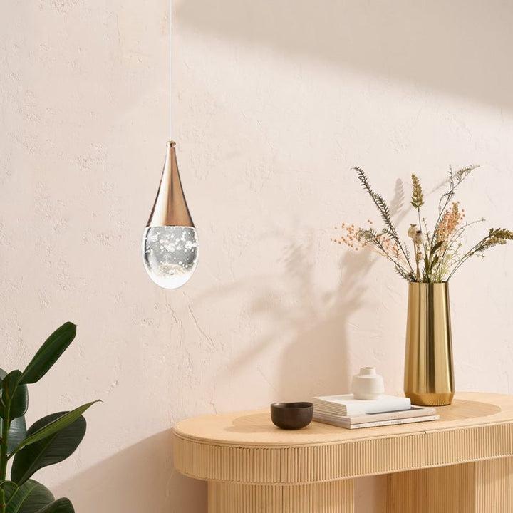 Single Light Teardrop Glass LED Pendant Light in Polished Copper Finish