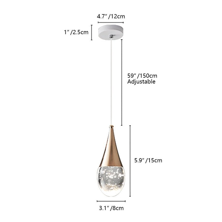 Single Light Teardrop Glass LED Pendant Light in Polished Copper Finish