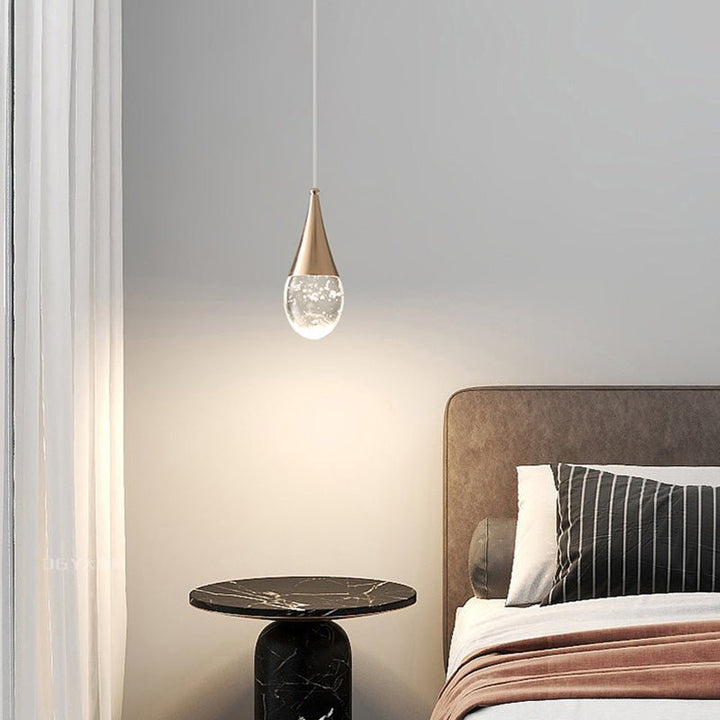 Single Light Teardrop Glass LED Pendant Light in Polished Copper Finish